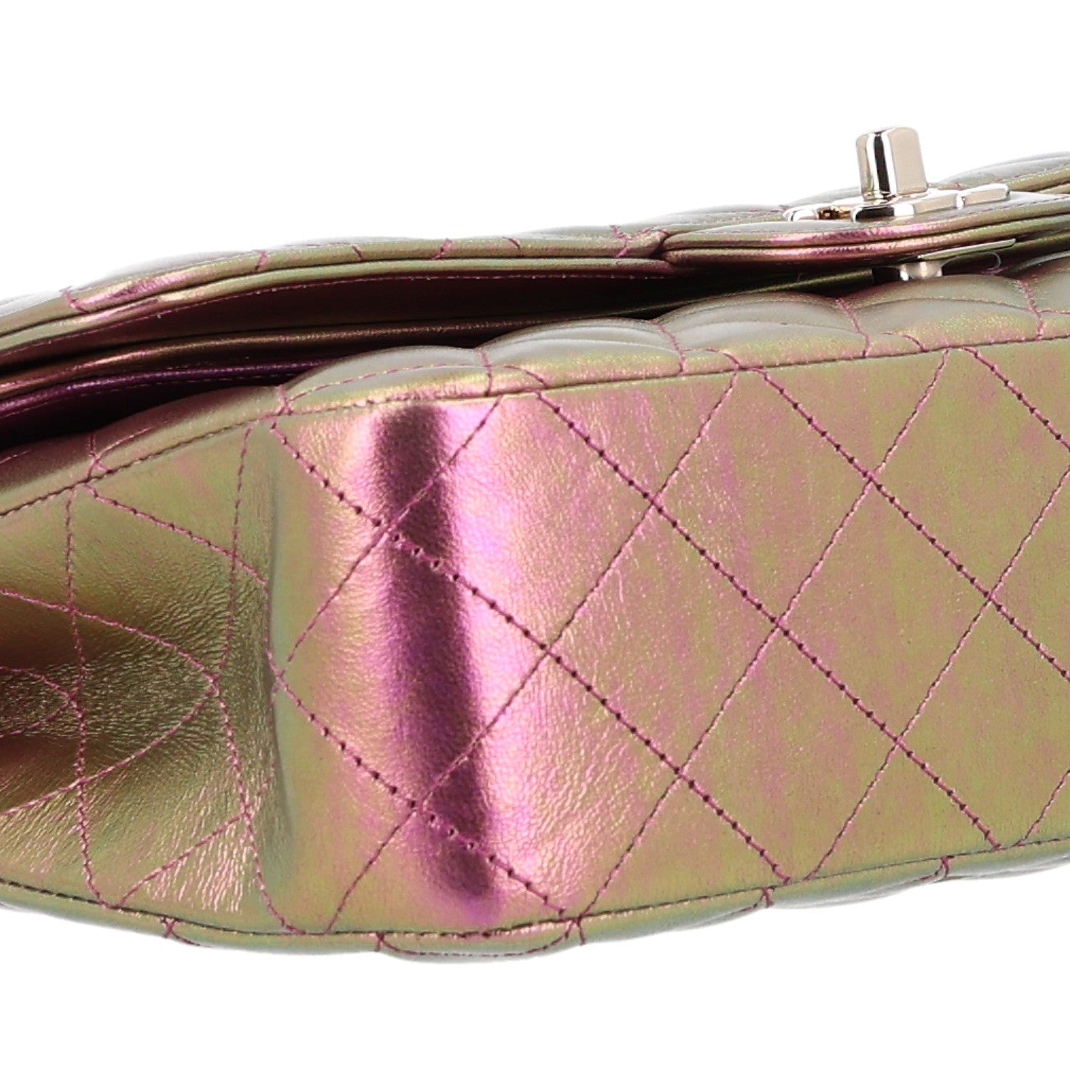 Iridescent Lambskin Quilted Medium Double Flap Purple