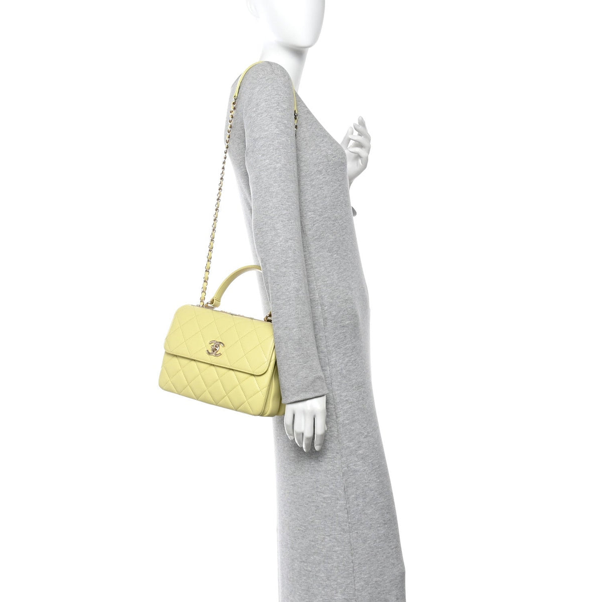 Lambskin Quilted Small Trendy CC Flap Dual Handle Bag Yellow