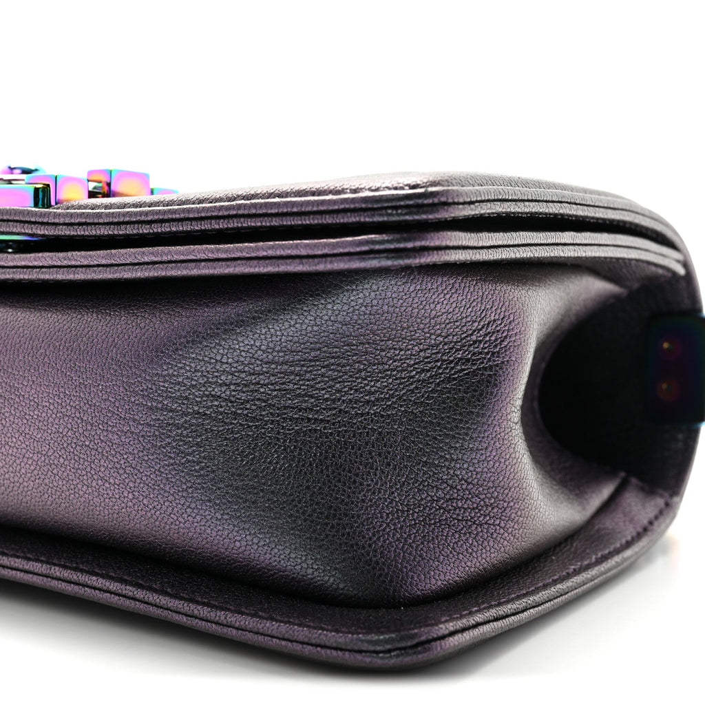 Iridescent Goatskin Quilted Small Boy Flap Purple