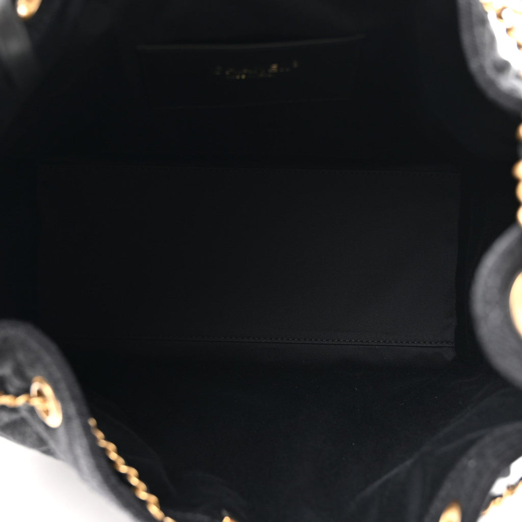 Washed Denim Quilted Medium Chanel 25 Handbag Black
