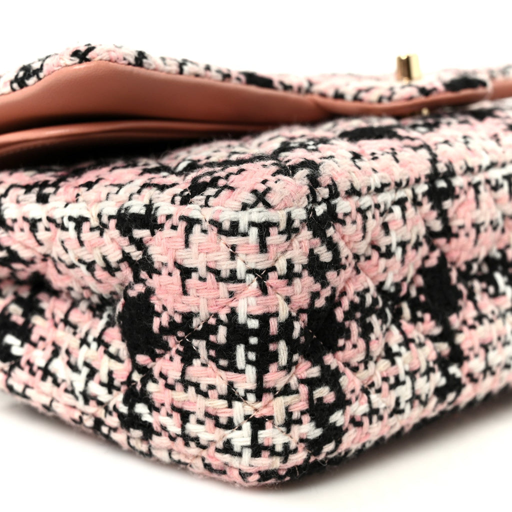 Tweed Quilted Medium Double Flap Pink Black White