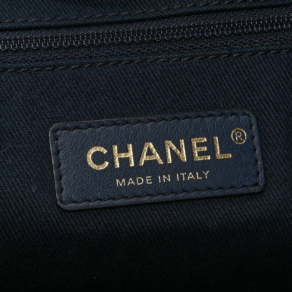 Lurex Canvas Small Deauville Tote Navy Blue Gold
