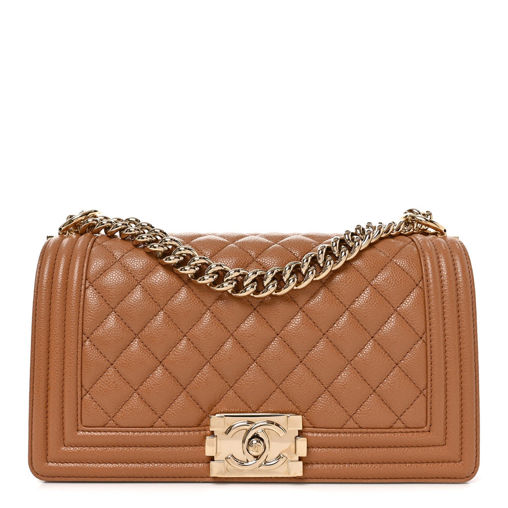 Caviar Quilted Medium Boy Flap Brown