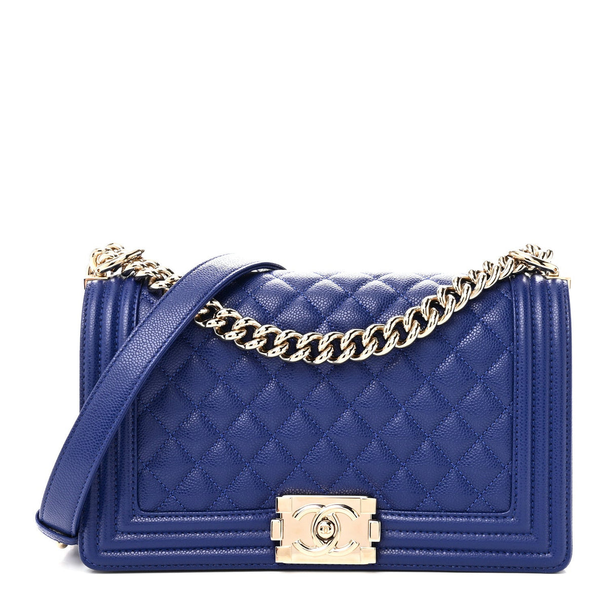 Caviar Quilted Medium Boy Flap Blue