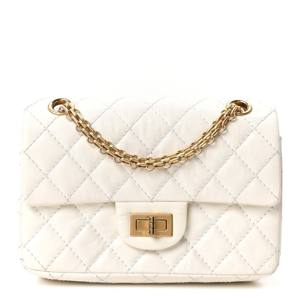 Aged Calfskin Quilted 2.55 Reissue Mini Flap White