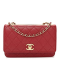 Lambskin Quilted Trendy CC Wallet On Chain WOC Red