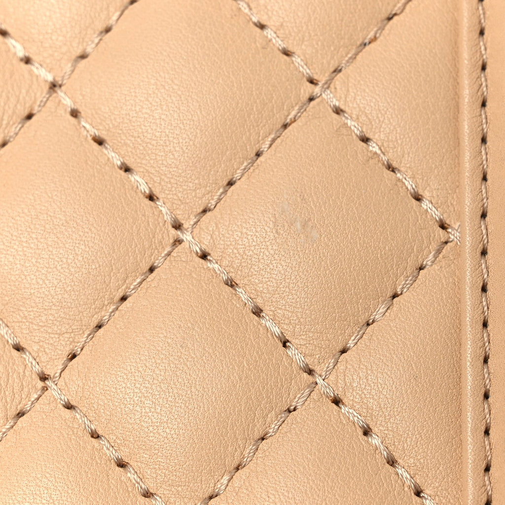 Calfskin Quilted Medium Boy Top Handle Flap Beige