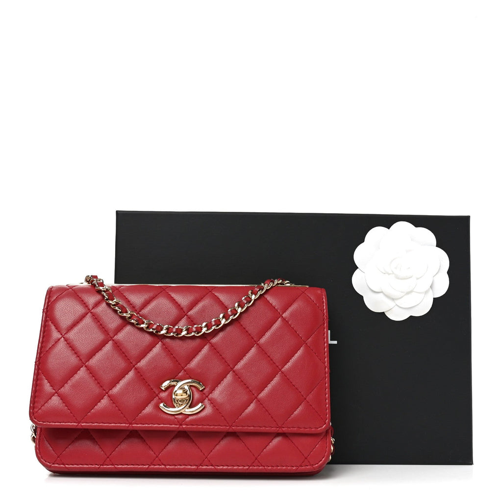 Lambskin Quilted Trendy CC Wallet On Chain WOC Red
