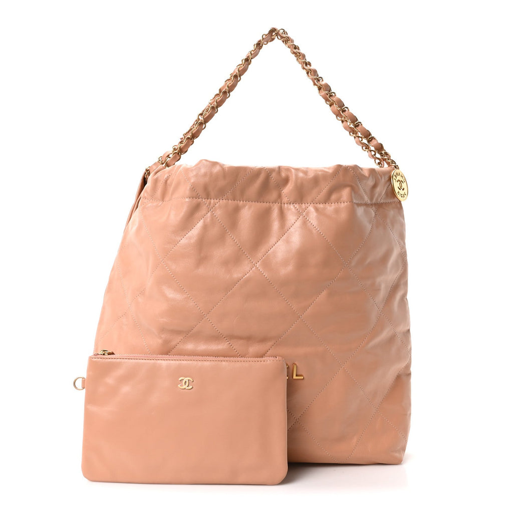 Shiny Calfskin Quilted Chanel 22 Beige