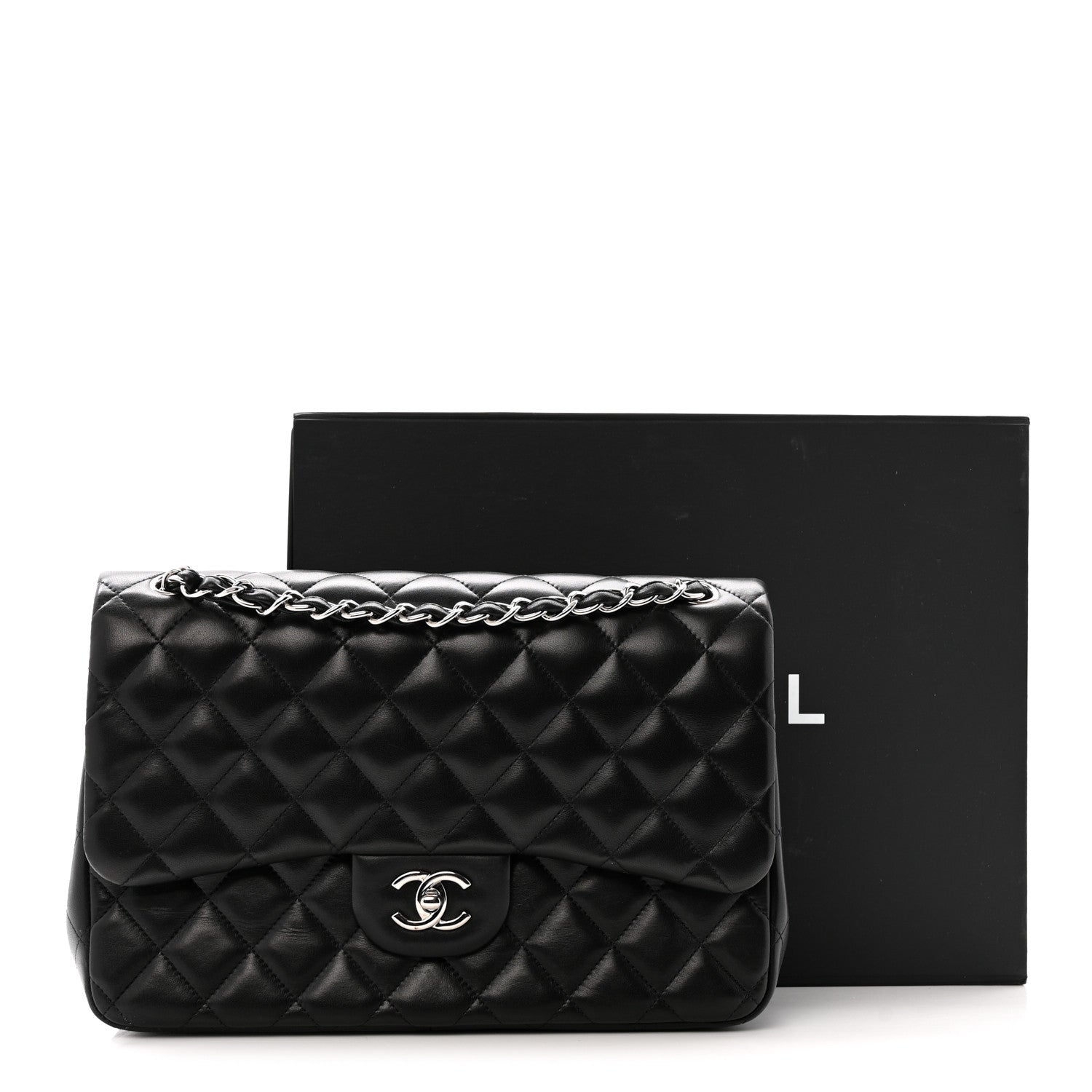 Lambskin Quilted Jumbo Double Flap Black