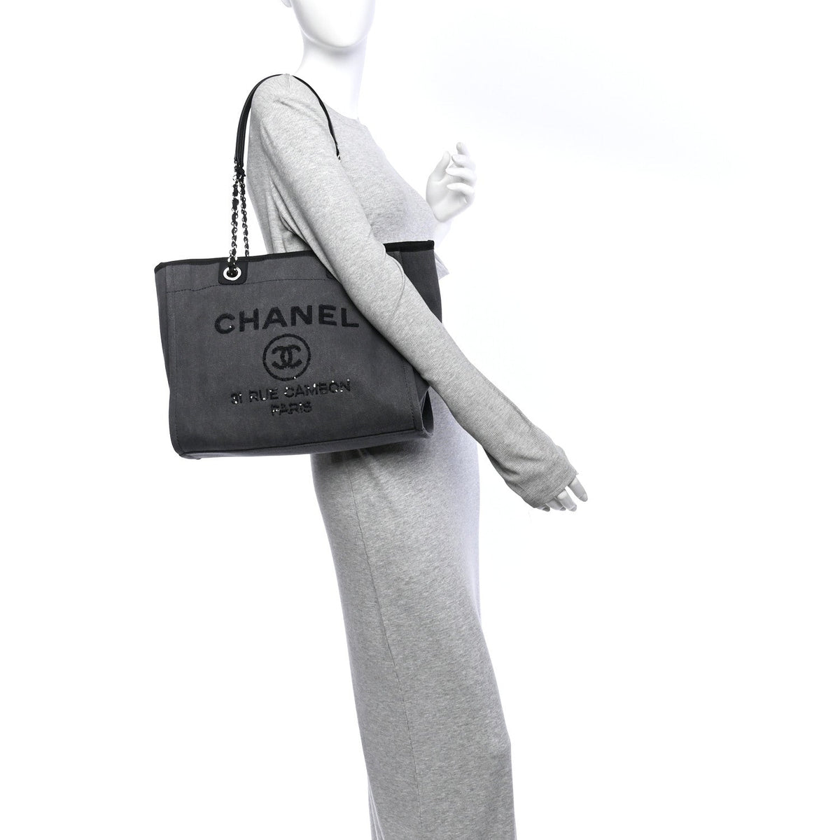 Canvas Sequin Small Deauville Tote Charcoal