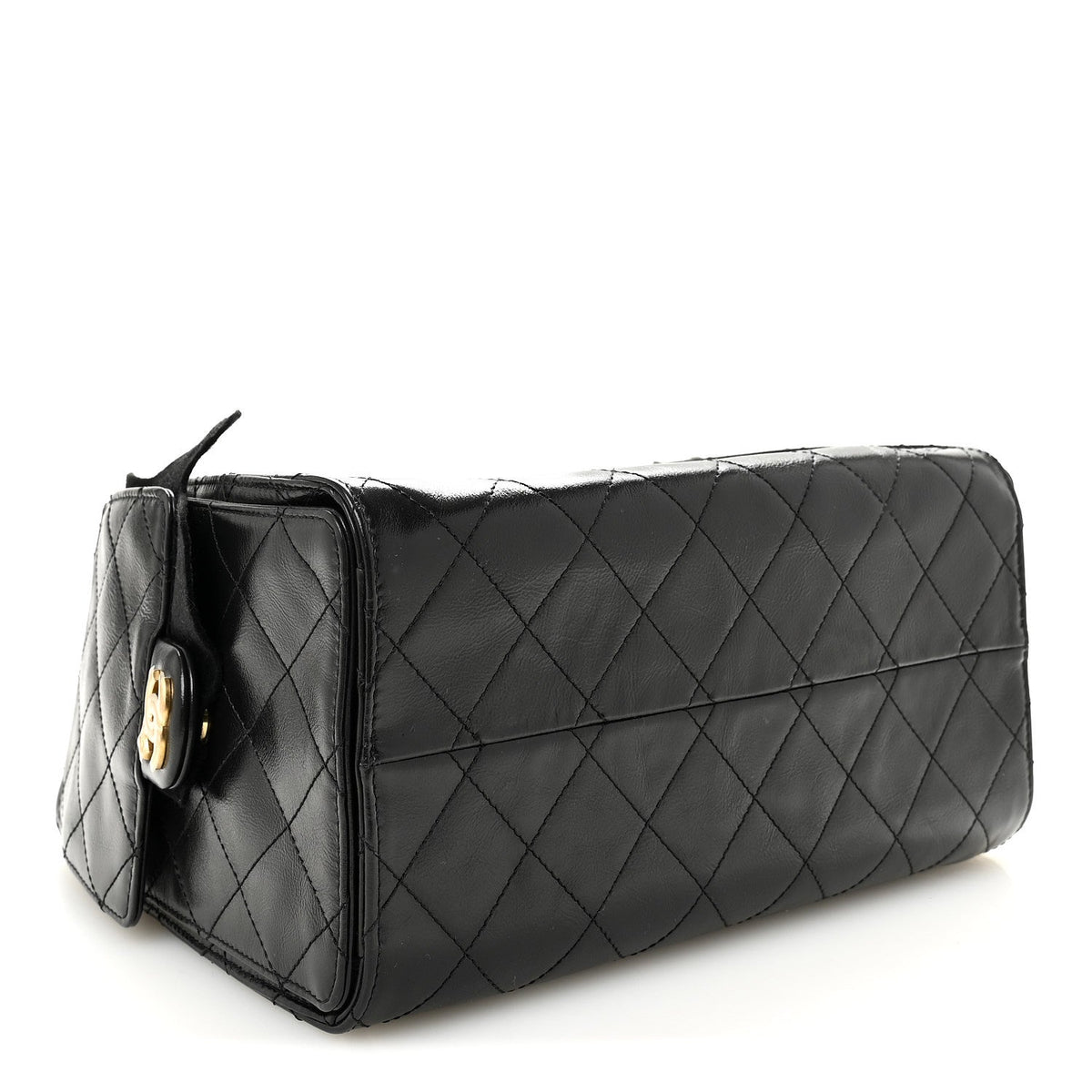 Shiny Crumpled Calfskin Quilted Small Chanel 25 Handbag Black