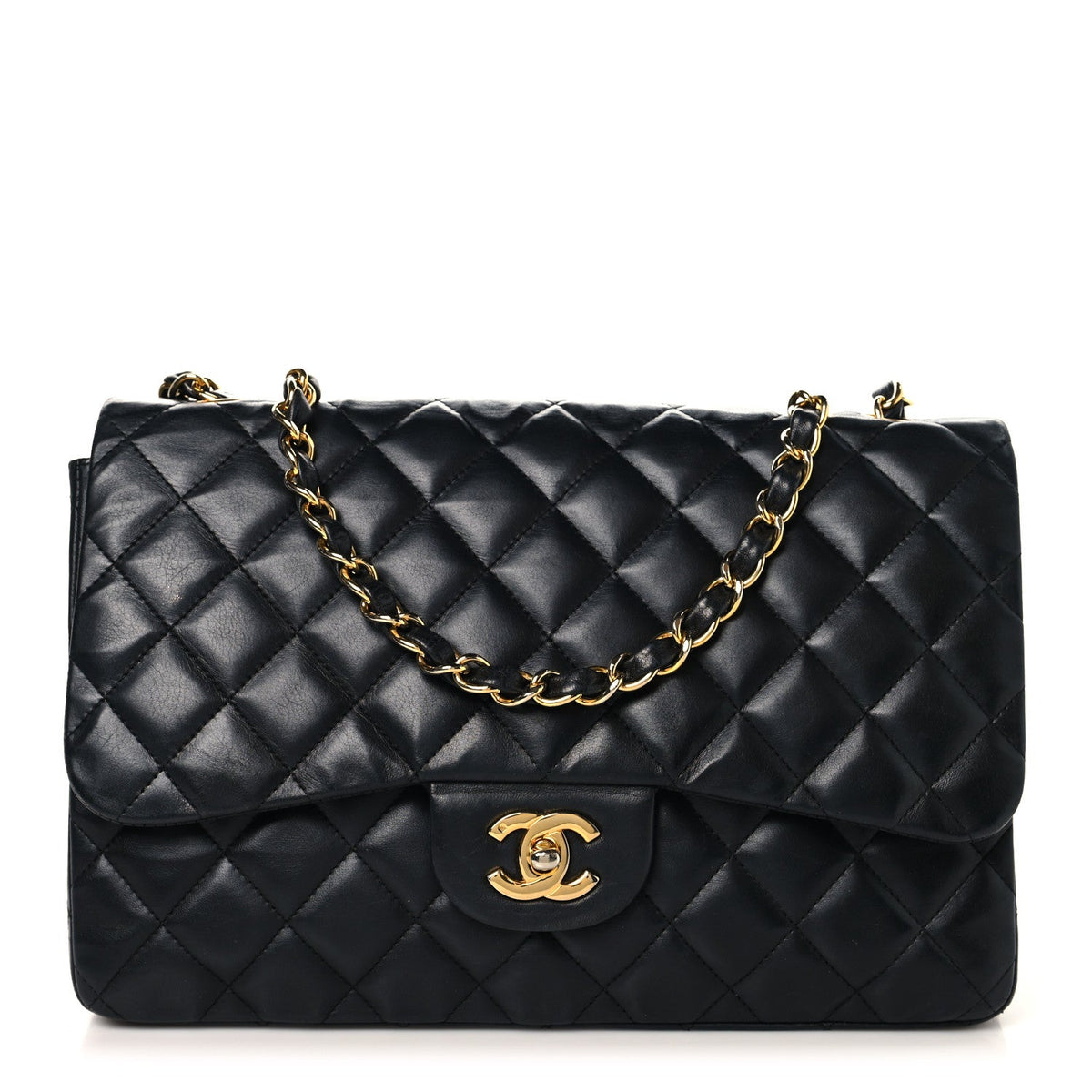 Lambskin Quilted Jumbo Double Flap Black