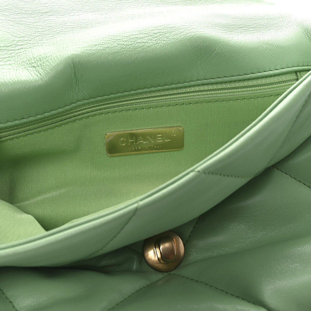 Goatskin Quilted Medium Chanel 19 Flap Light Green