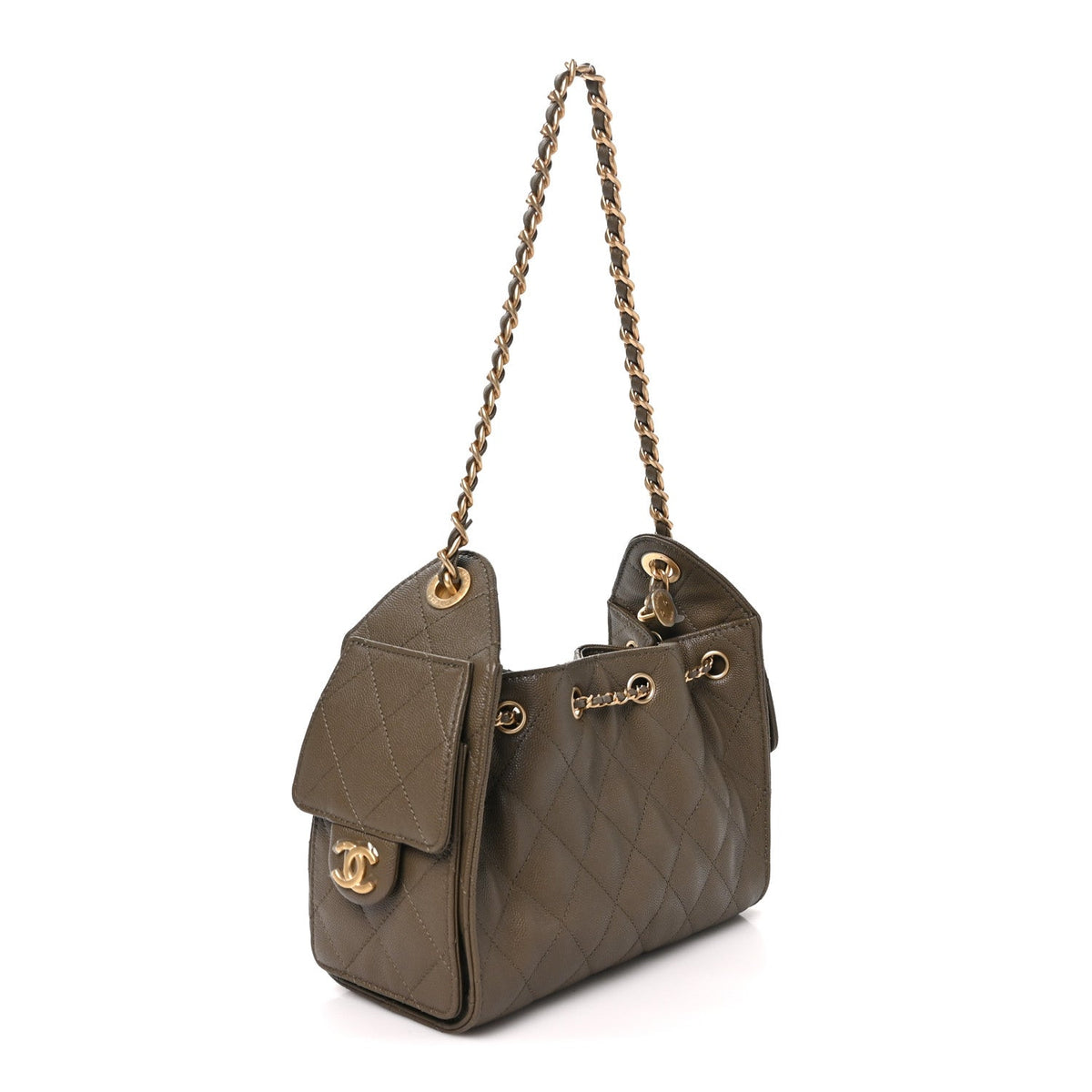 Caviar Quilted Mini Chanel 25 Handbag Dark Khaki