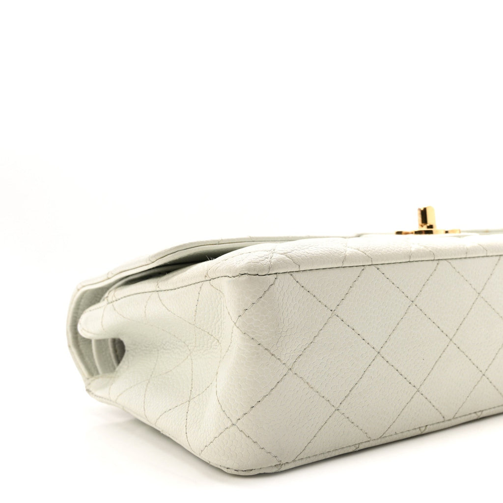 Caviar Quilted Medium Double Flap Light Blue