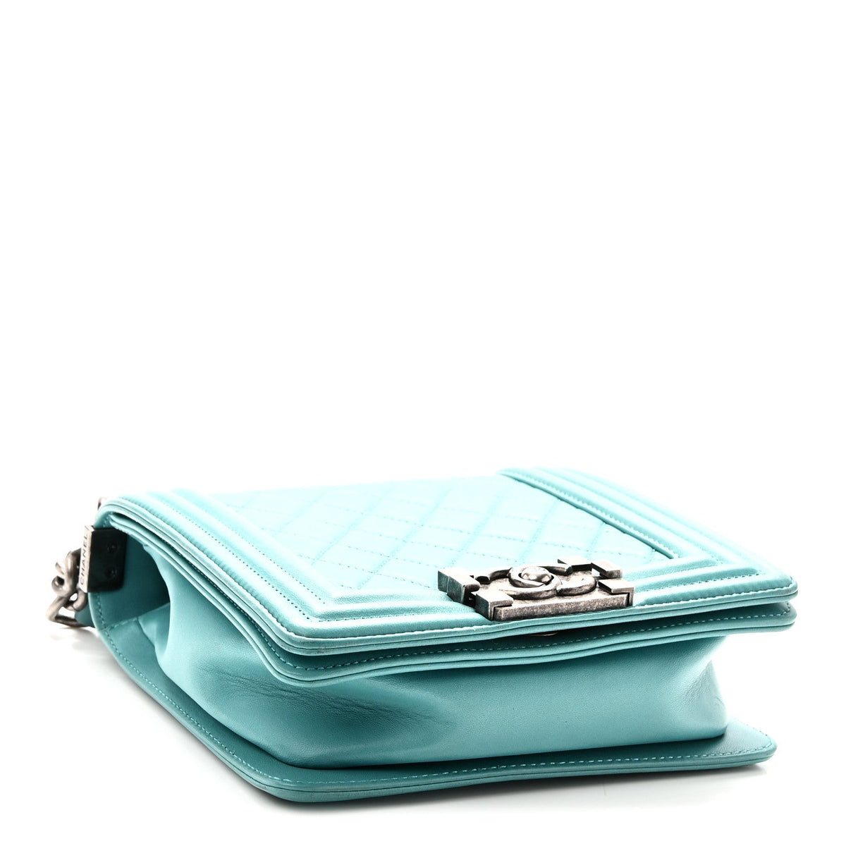 Calfskin Quilted North South Boy Flap Turquoise