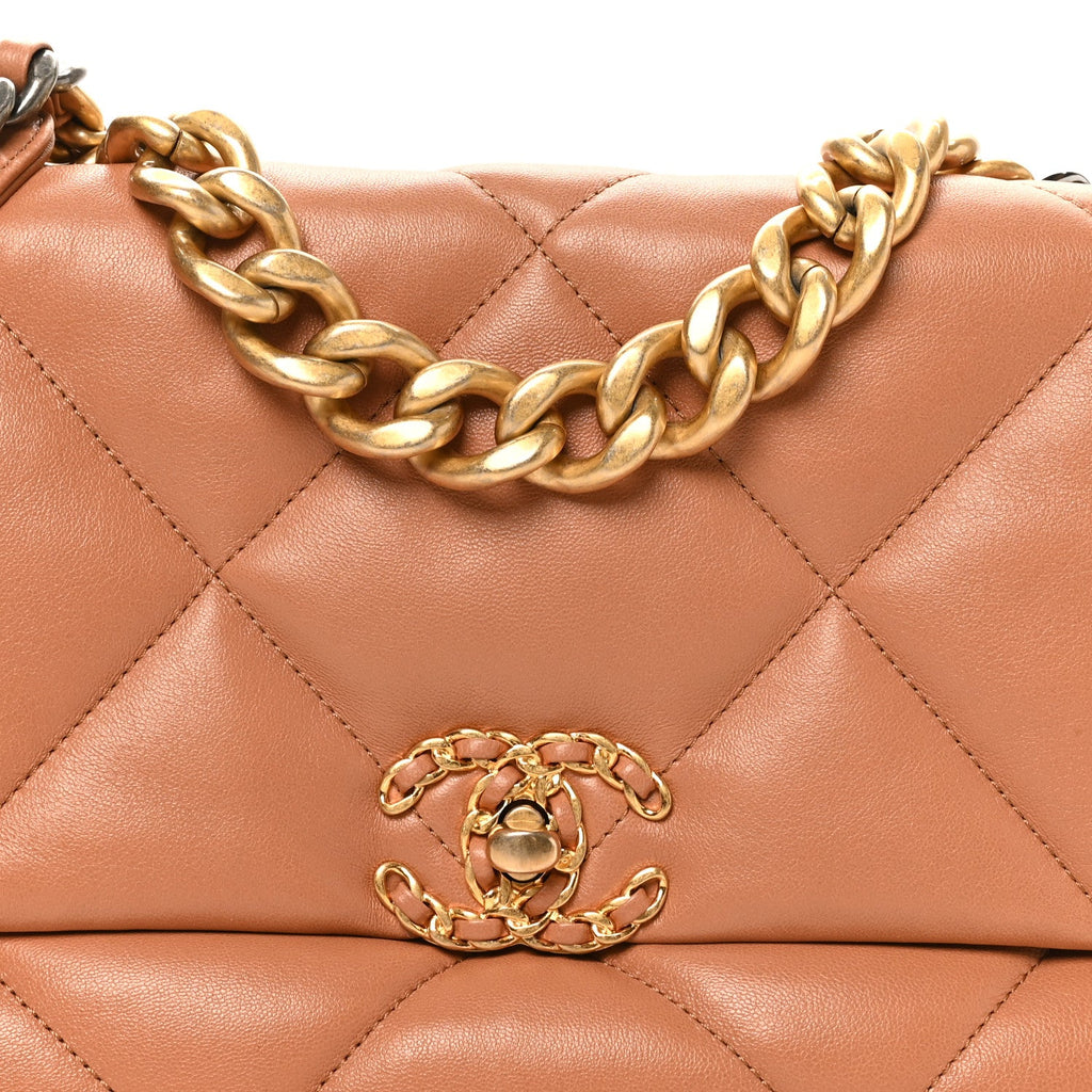 Lambskin Quilted Large Chanel 19 Flap Brown