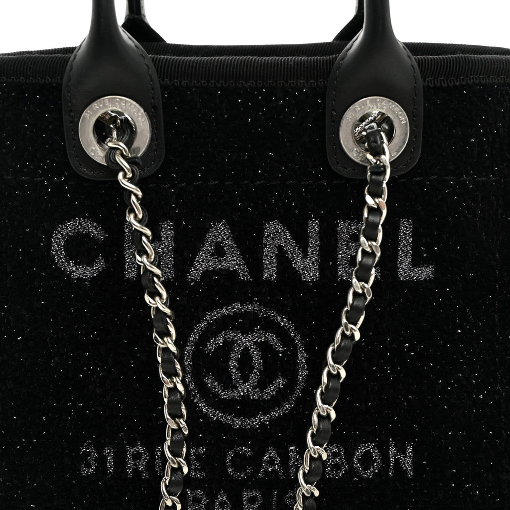 Lurex Canvas Mini Deauville Tote Black