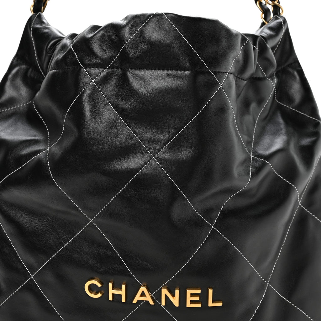 Shiny Calfskin Stitched Chanel 22 Black White