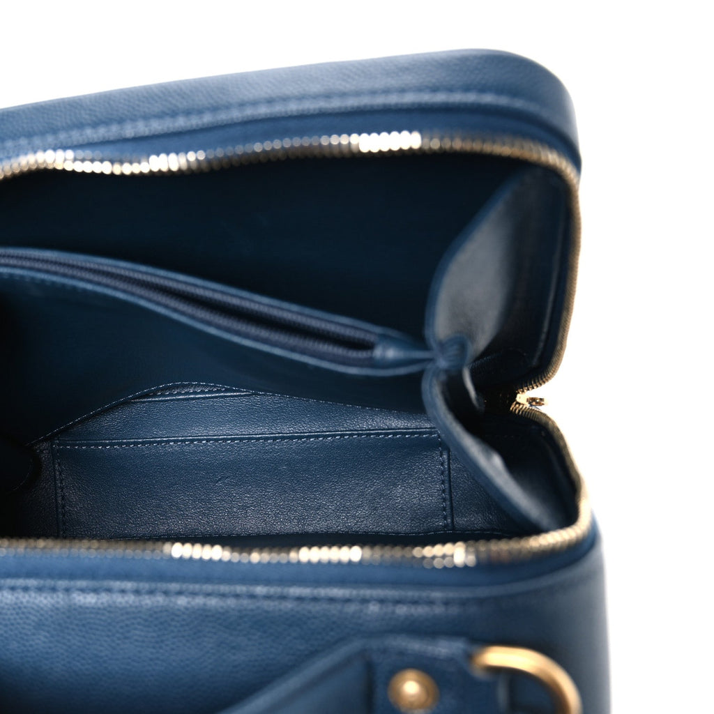 Caviar Quilted Medium CC Filigree Vanity Case Dark Blue