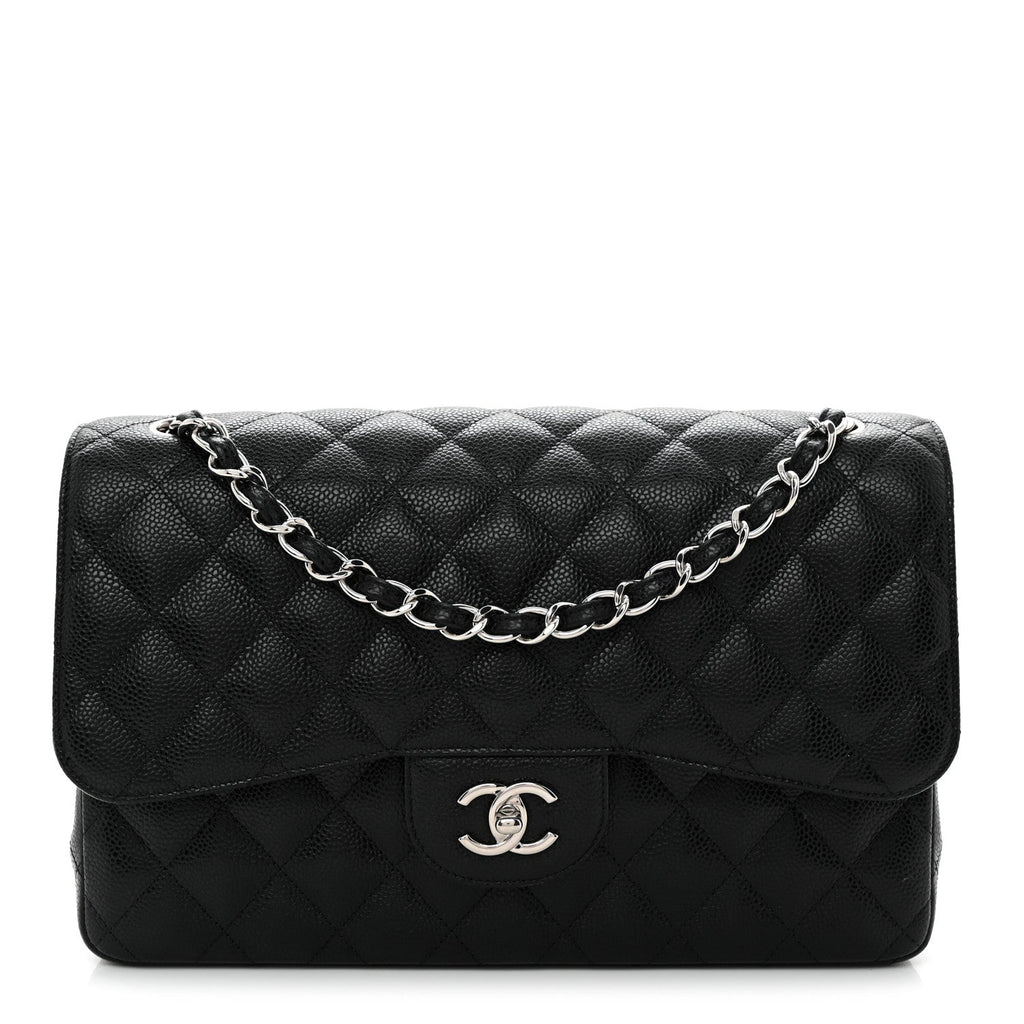 Caviar Quilted Jumbo Double Flap Black