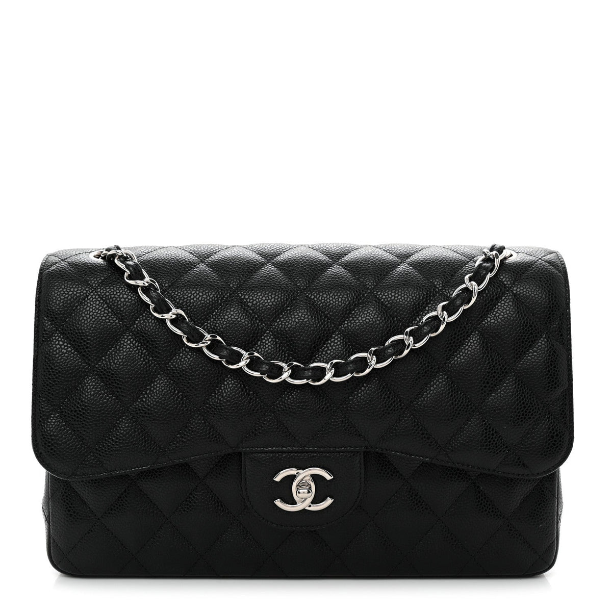 Caviar Quilted Jumbo Double Flap Black