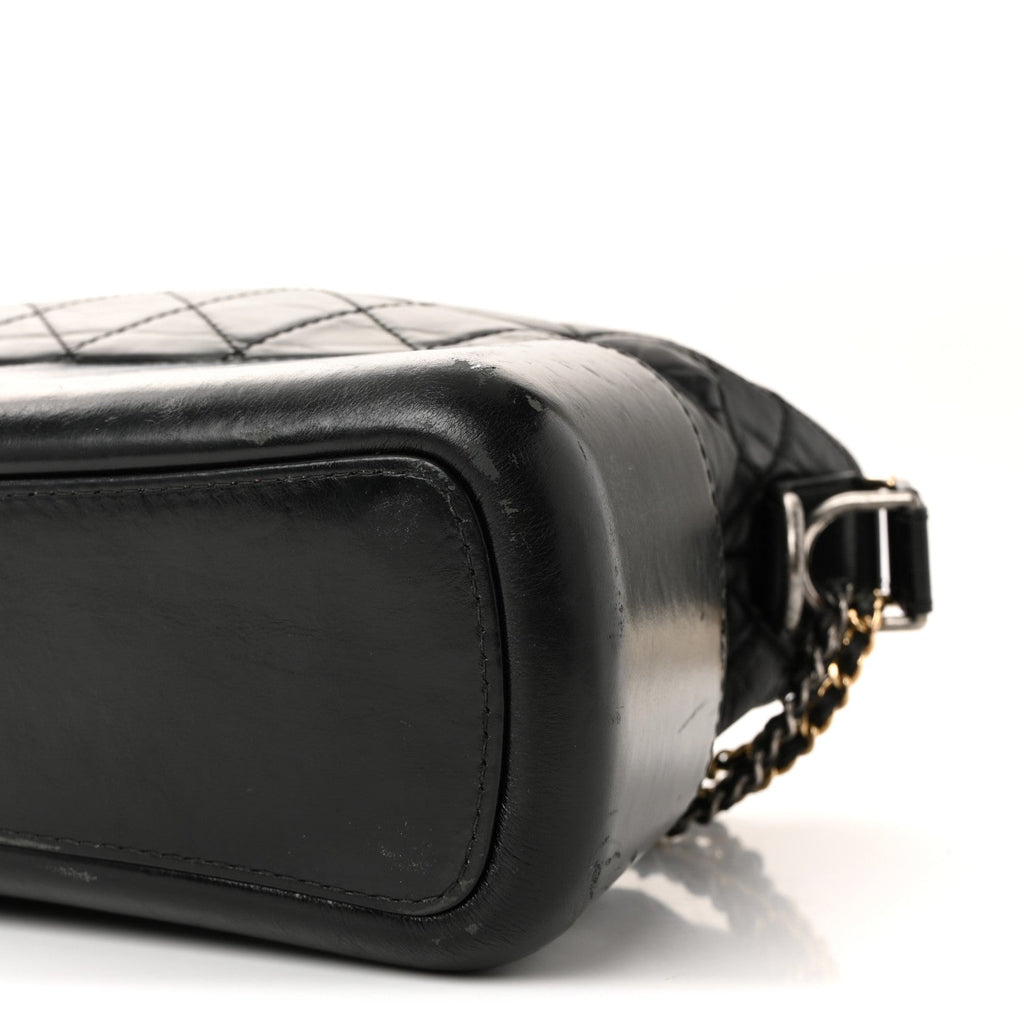 Aged Calfskin Quilted Medium Gabrielle Hobo Black