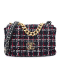 Tweed Quilted Large Chanel 19 Flap Navy Blue White Red