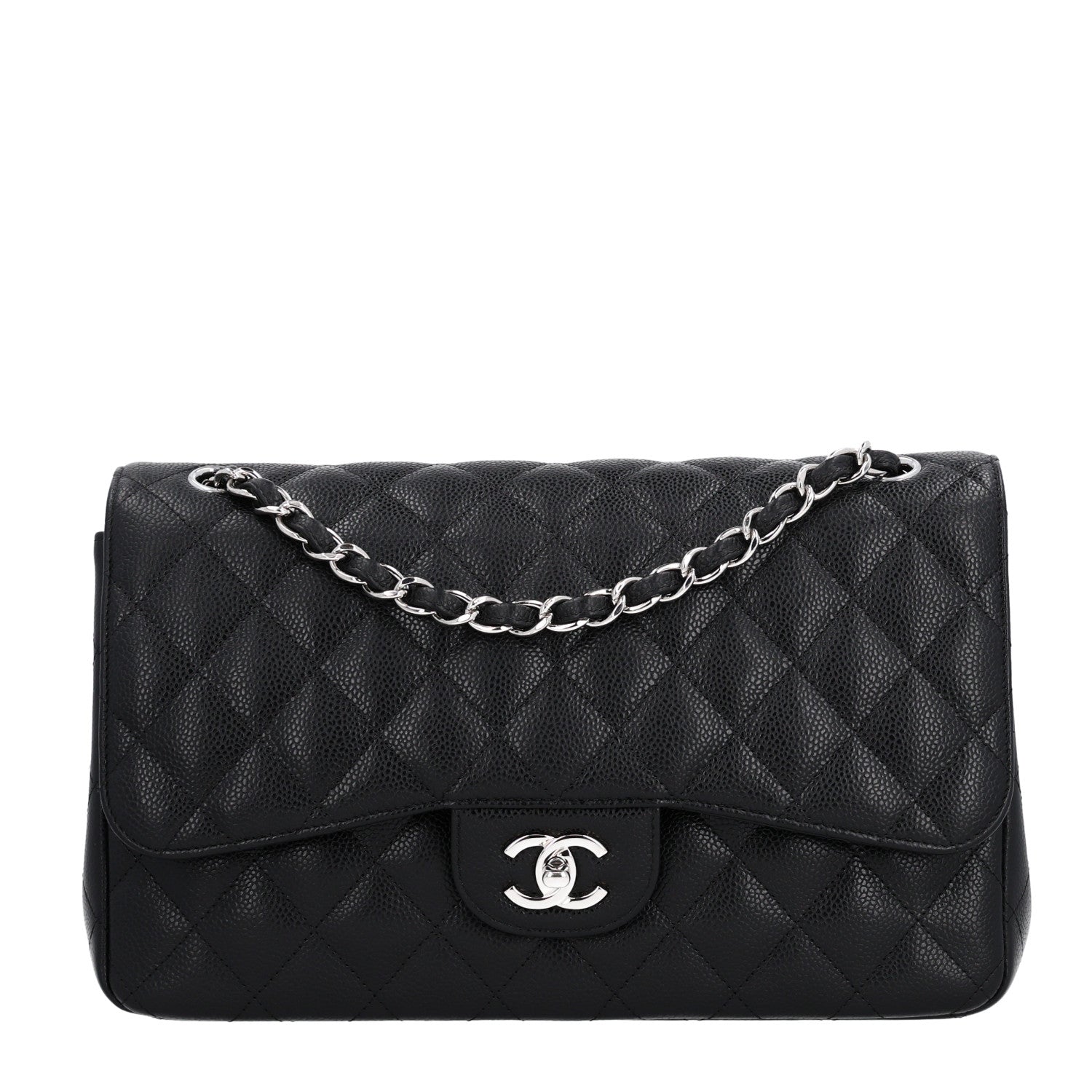 Caviar Quilted Jumbo Double Flap Black