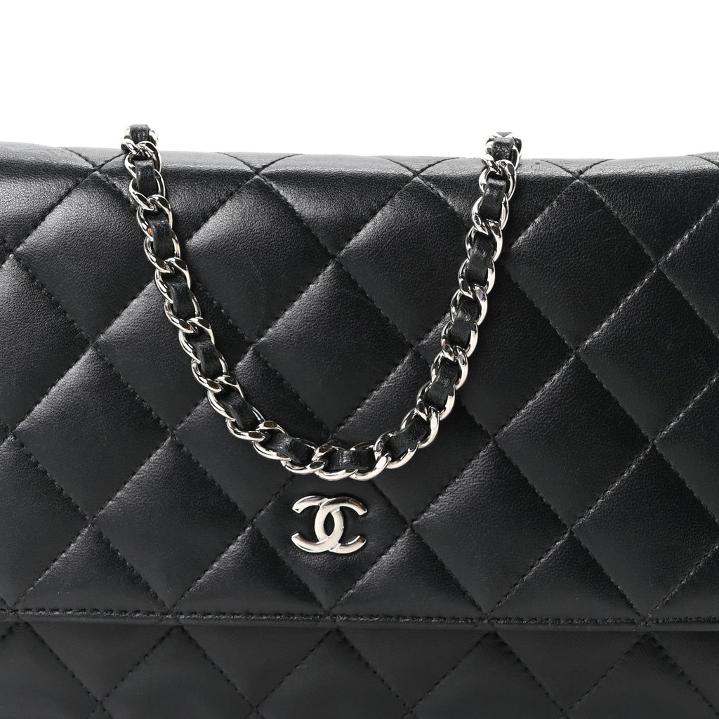 Lambskin Quilted Wallet On Chain WOC Black