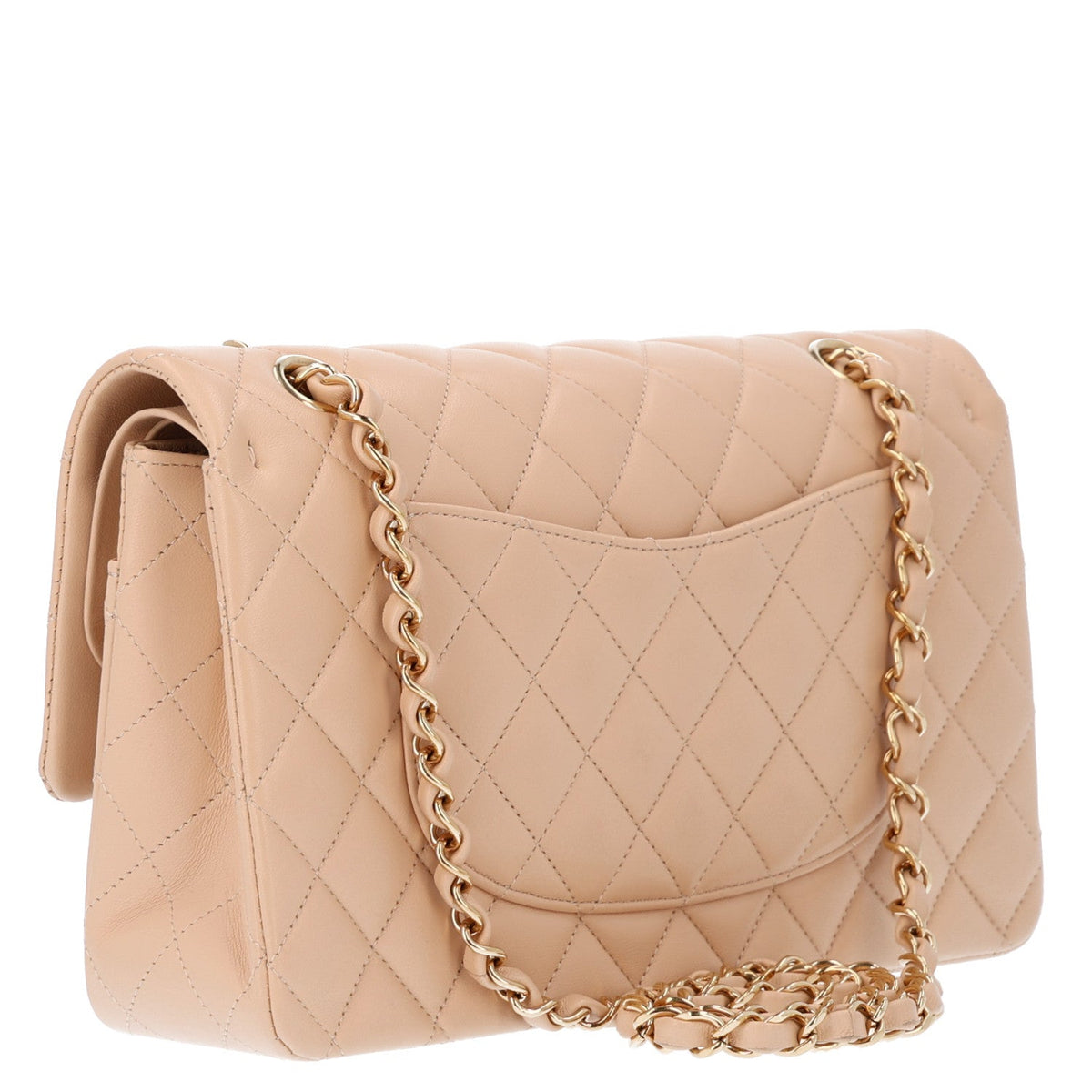 Lambskin Quilted Medium Double Flap Beige
