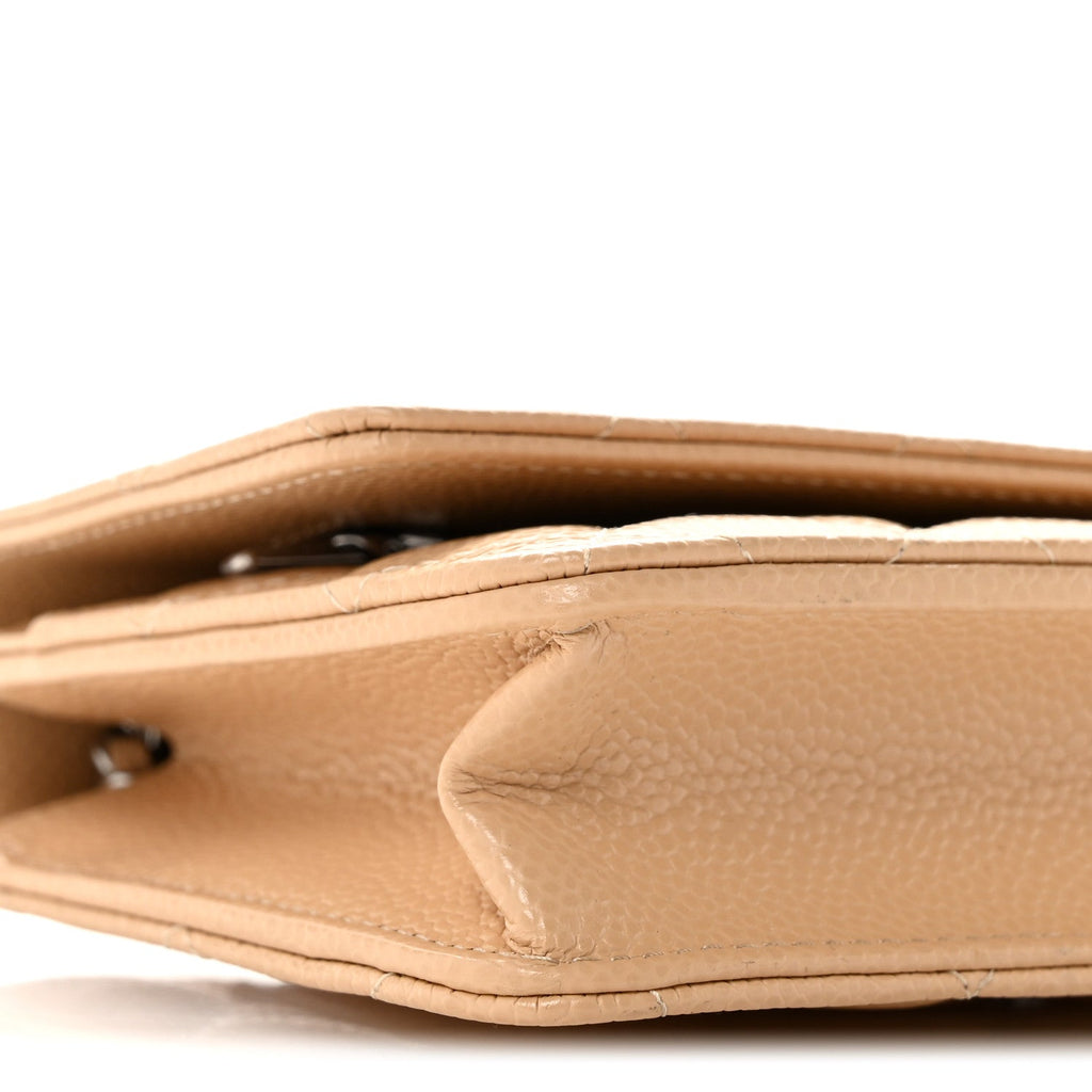Caviar Quilted Wallet on Chain WOC Beige