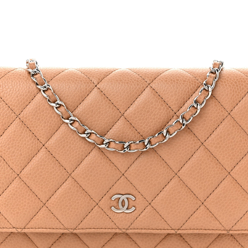 Caviar Quilted Wallet on Chain WOC Beige