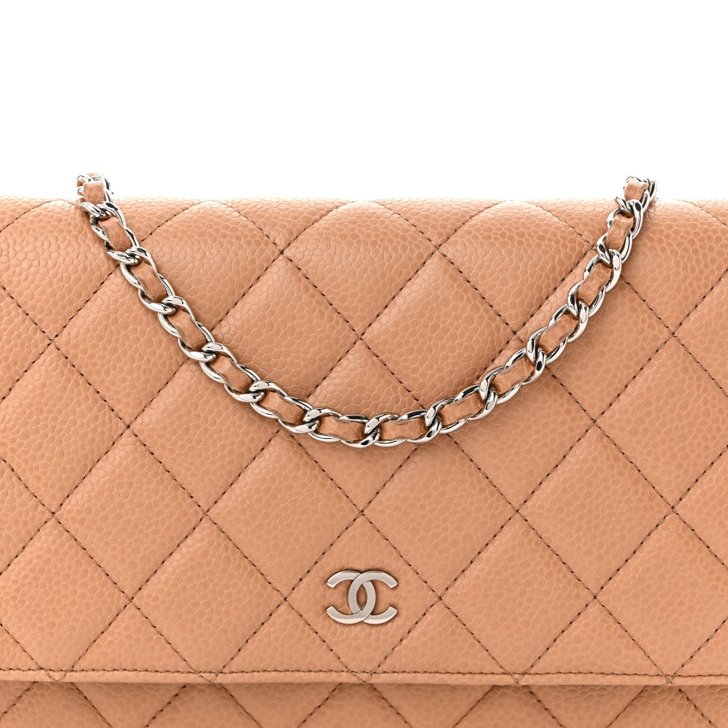 Caviar Quilted Wallet on Chain WOC Beige