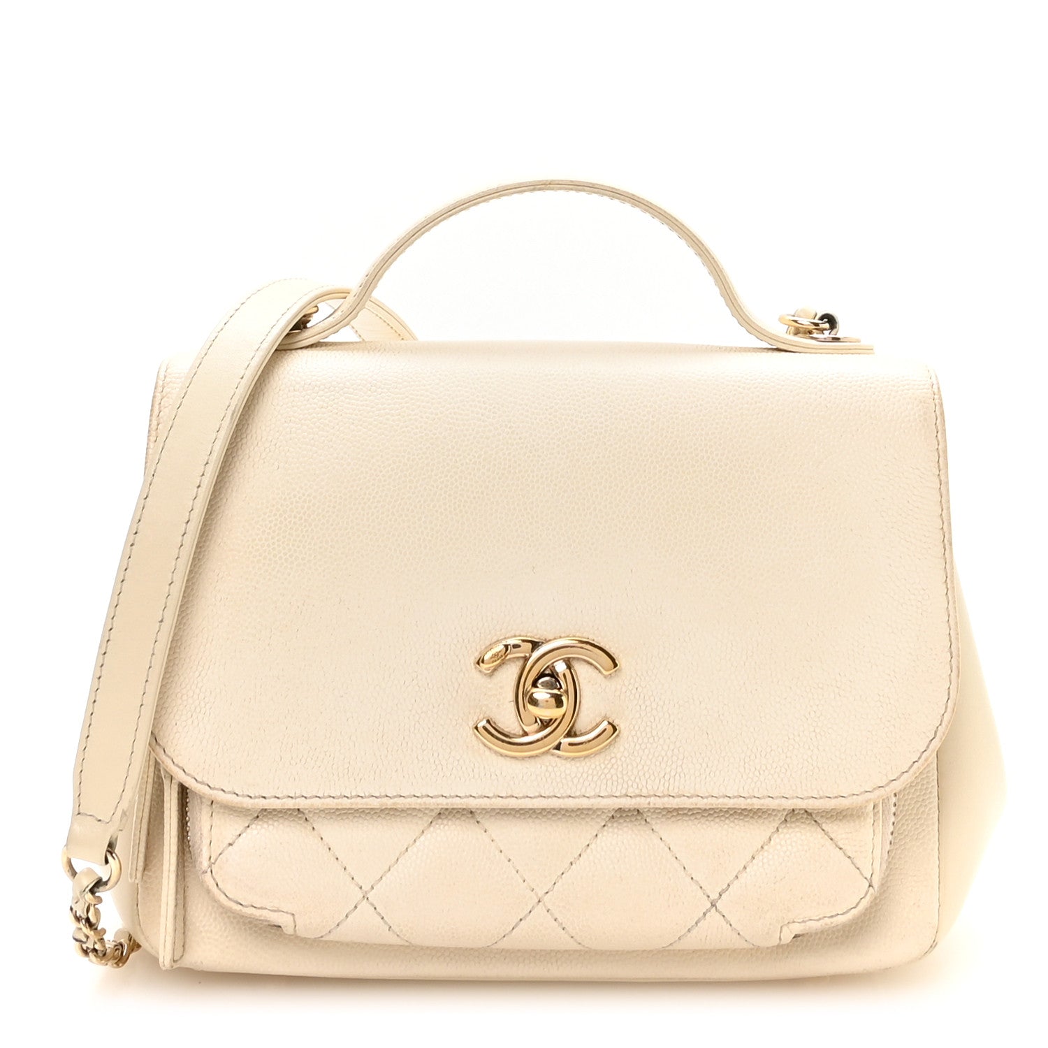 Caviar Quilted Small Business Affinity Flap White