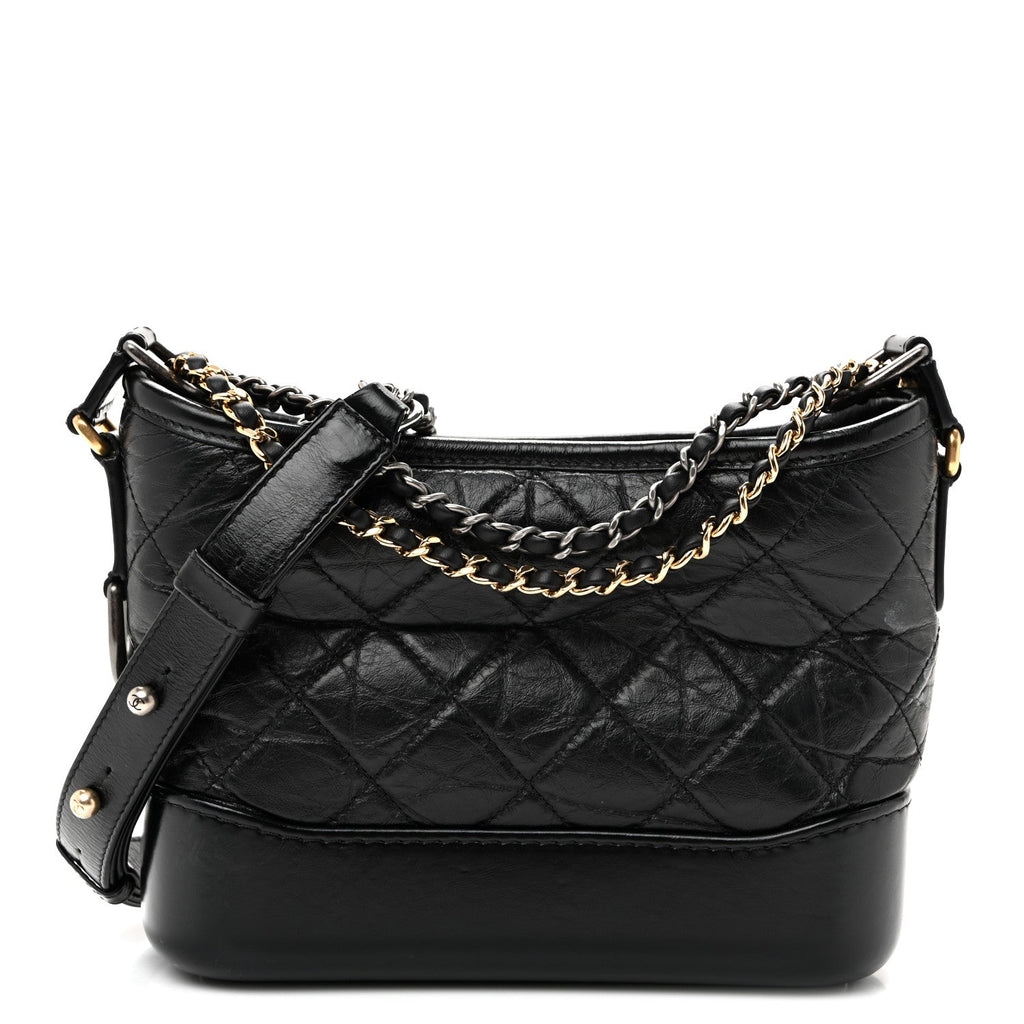 Aged Calfskin Quilted Small Gabrielle Hobo  Black