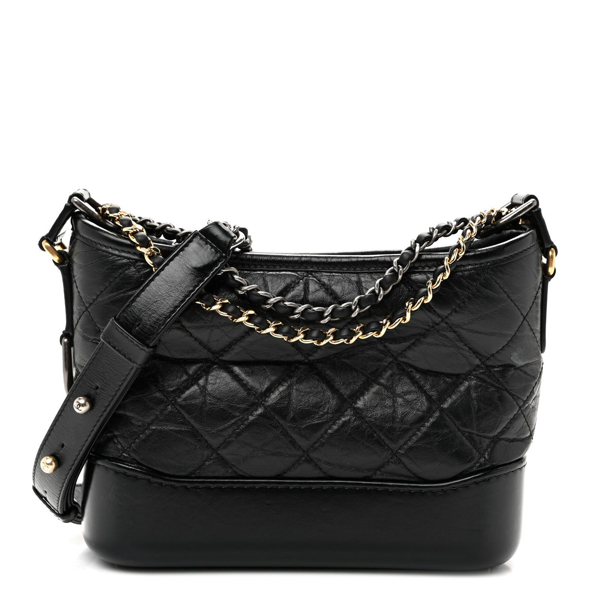 Aged Calfskin Quilted Small Gabrielle Hobo  Black