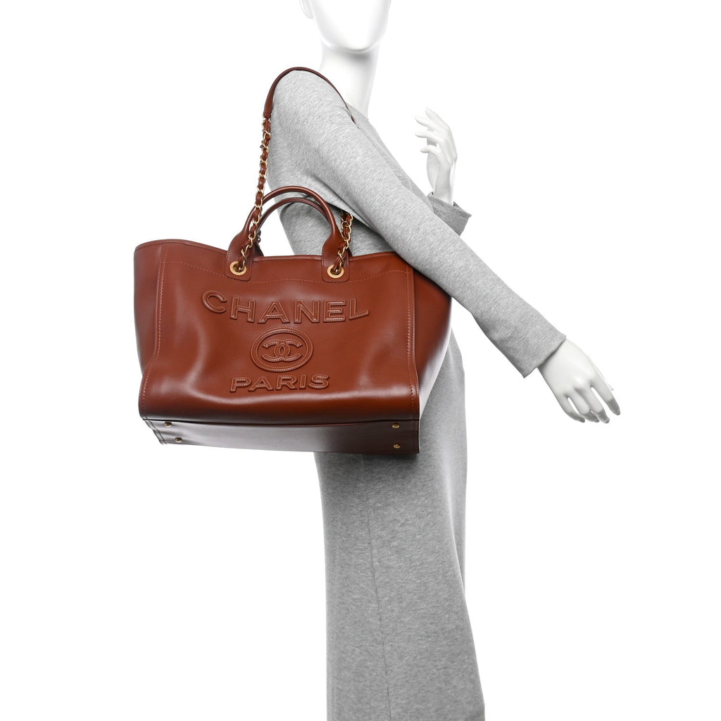 Calfskin Large Deauville Tote Brown