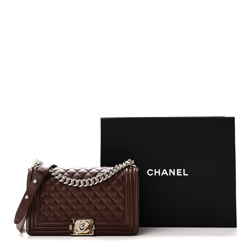 Caviar Quilted Medium Boy Flap Brown