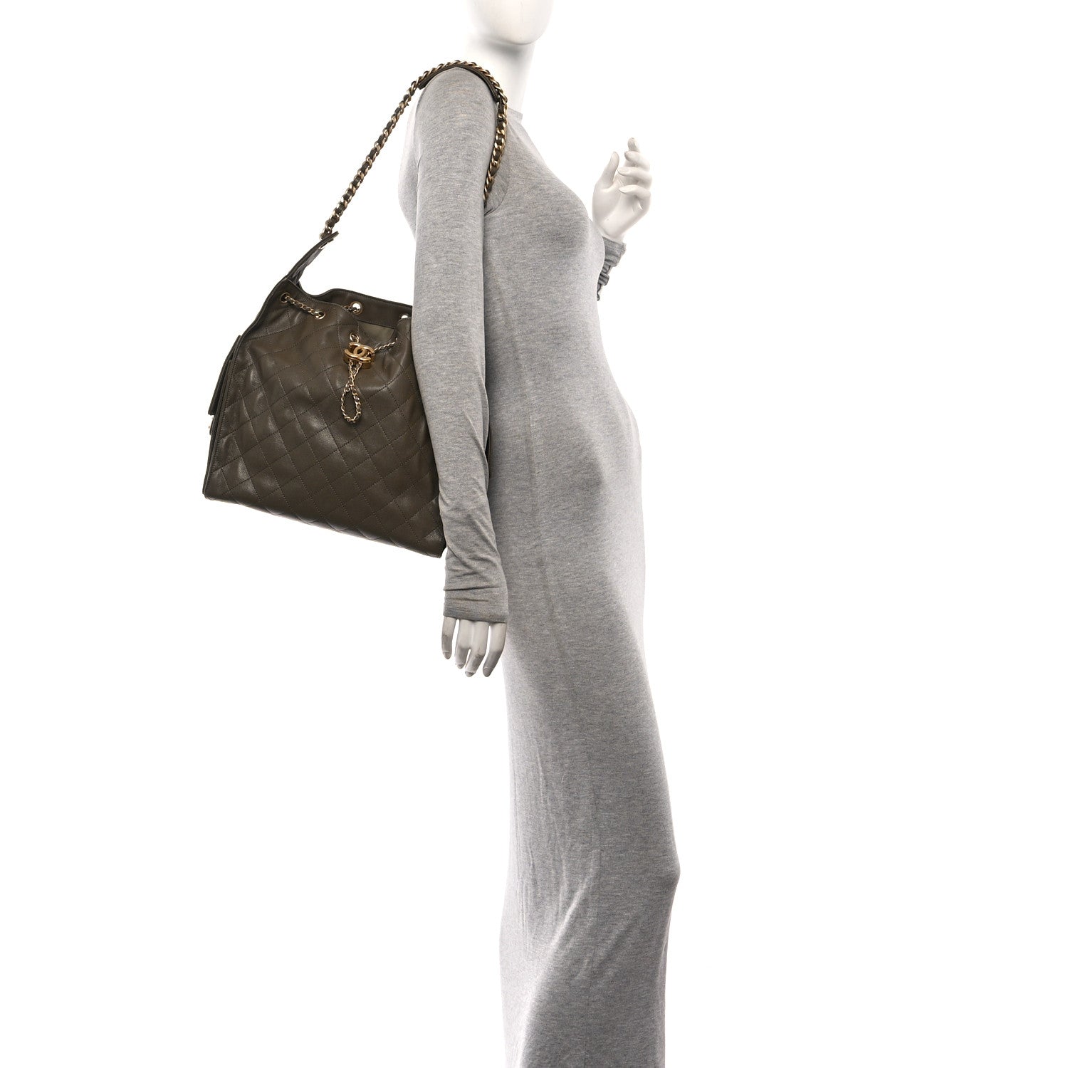 Caviar Quilted Medium Chanel 25 Handbag Dark Khaki