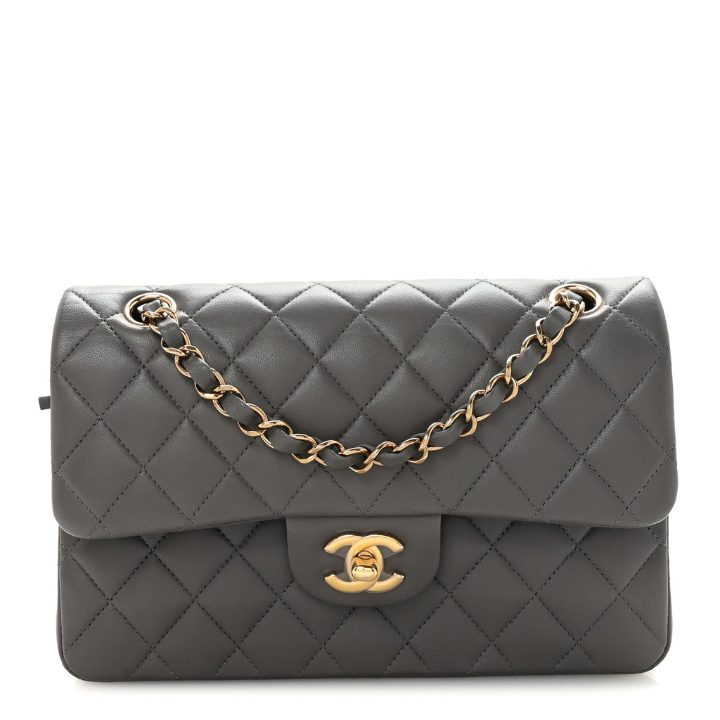 Lambskin Quilted Small Double Flap Grey
