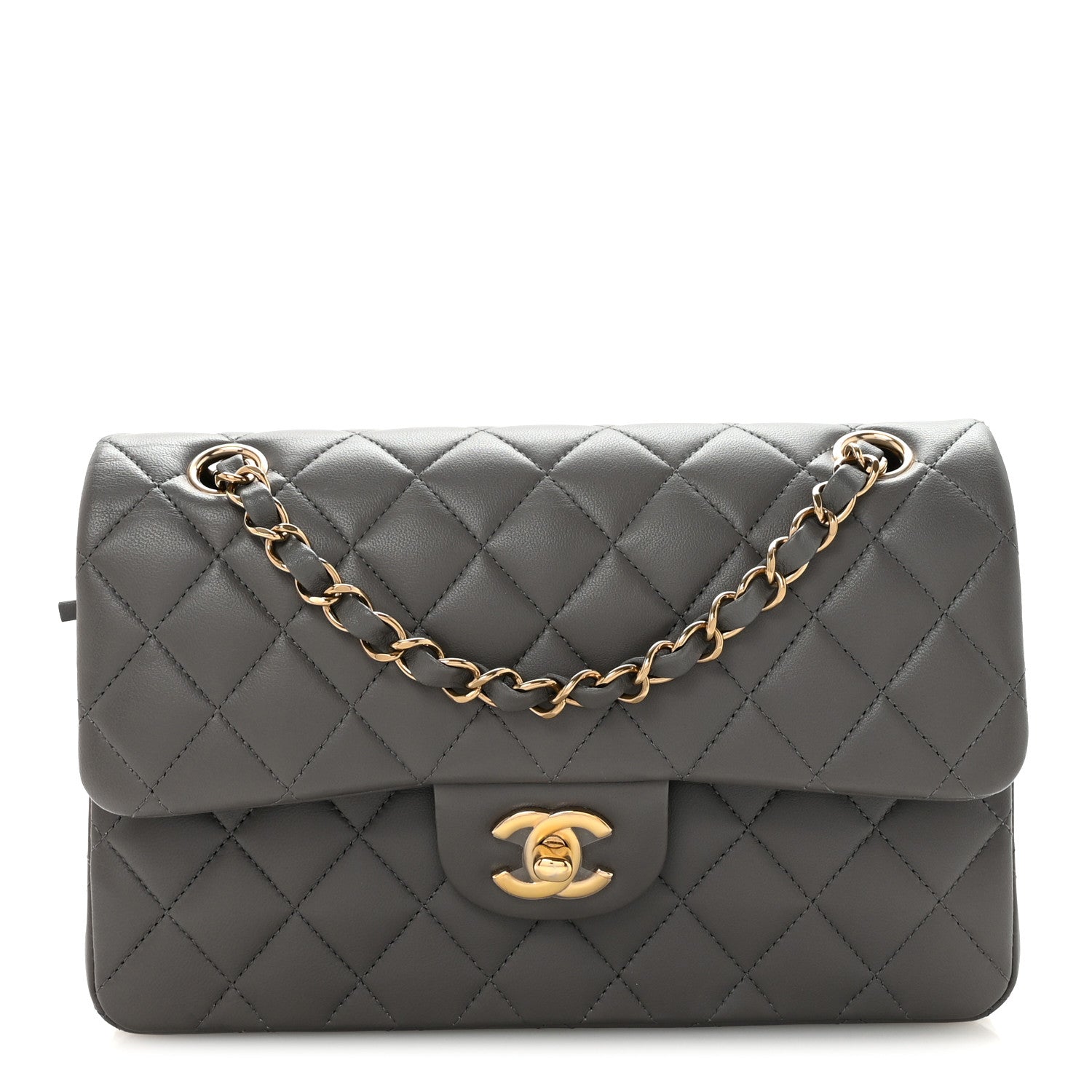 Lambskin Quilted Small Double Flap Grey