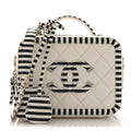 Caviar Quilted Striped Small CC Filigree Vanity Case White Black