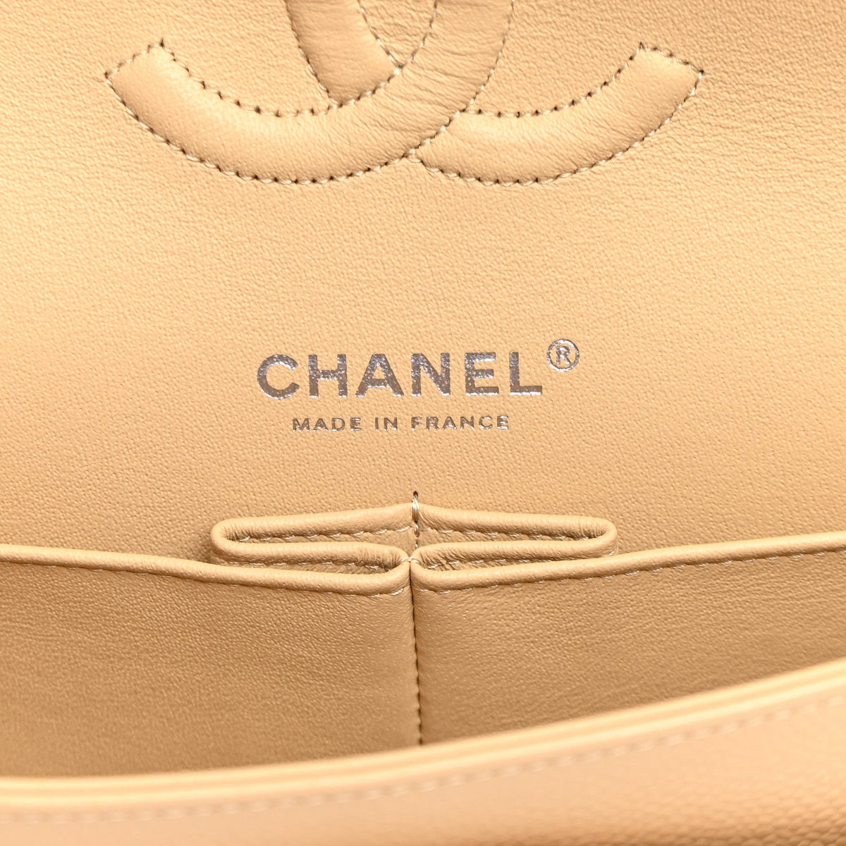 Caviar Quilted Medium Double Flap Beige