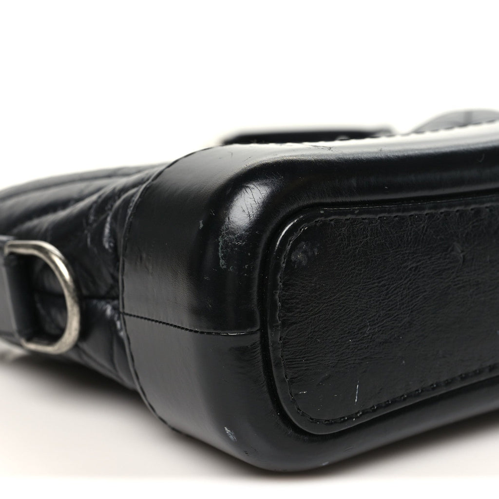 Aged Calfskin Chevron Quilted Small Gabrielle Hobo Black
