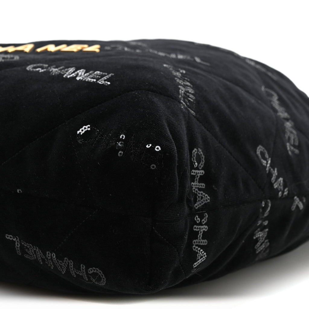 Velvet Sequin Quilted Chanel 22 Black