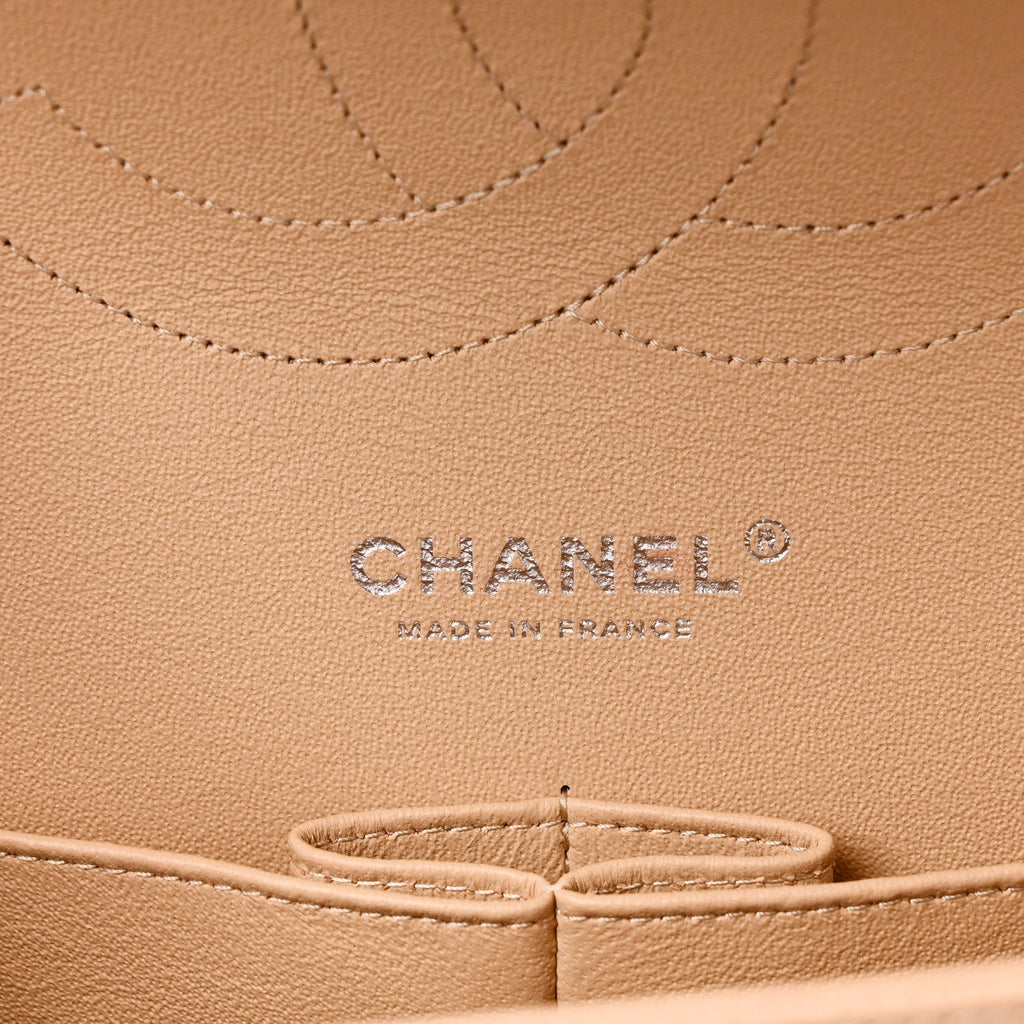 Caviar Quilted Jumbo Double Flap Beige
