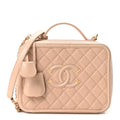 Caviar Quilted Large CC Filigree Vanity Case Beige