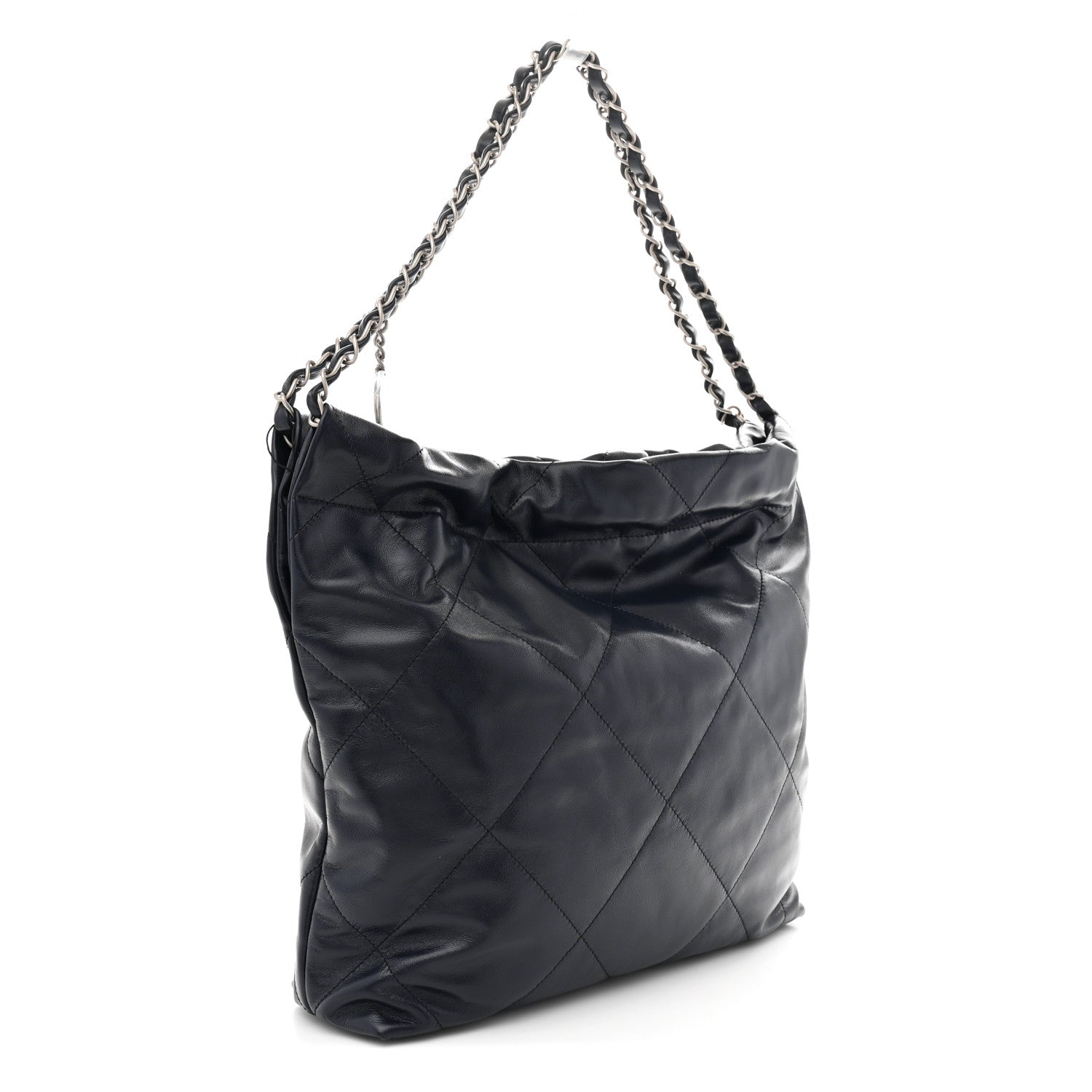 Shiny Calfskin Quilted Small Chanel 22 Navy